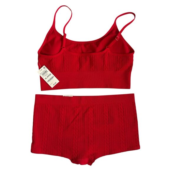 NWT State Of Day Women’s Red Cable Seamless Bralette And Panty Set - Picture 2 of 4